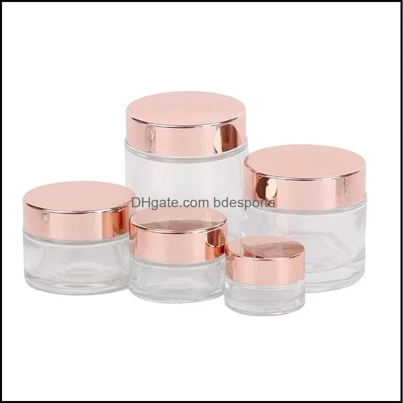 Frosted Glass Cream Jar Clear Cosmetic Bottle Lotion Lip Balm Container with Rose Gold Lid 5g 10g 15g 20g 30g 50g 100g