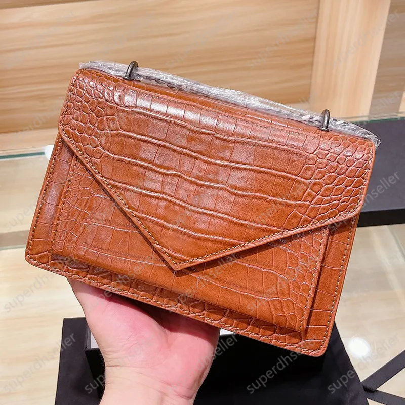 Moda timsah kadın çanta zinciri omuz çantaları çanta üst tasarımcı crossbody çanta cüzdan çantası yüksek kaliteli deri cüzdanlar kahverengi