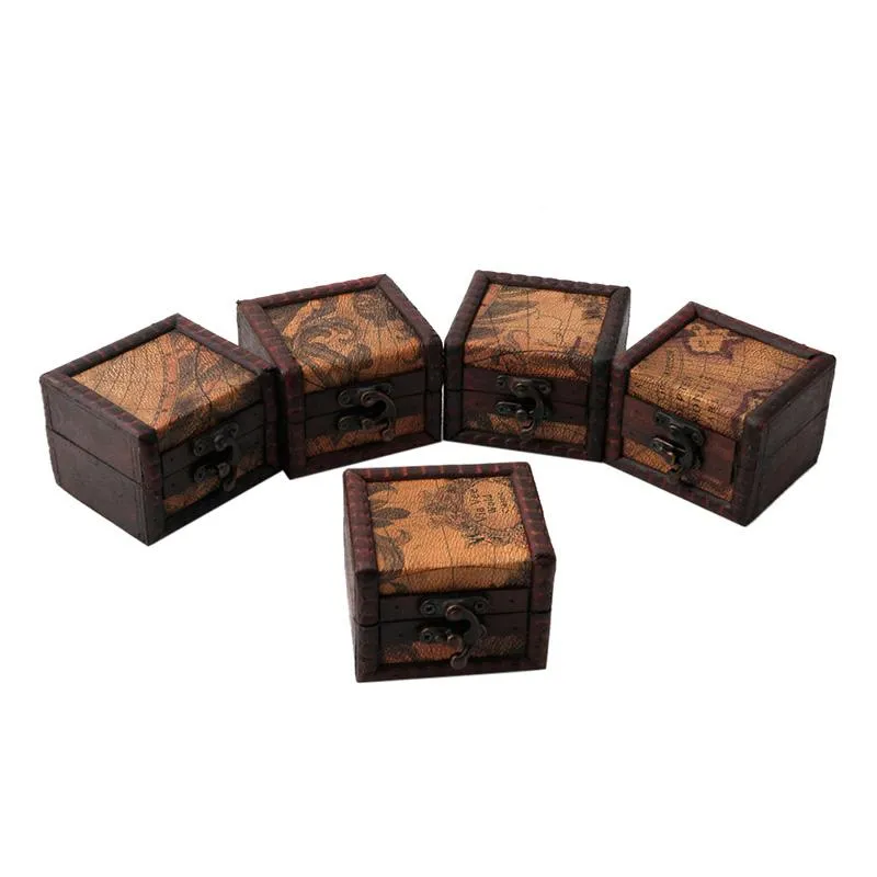 Jewelry Pouches Bags Vintage Wooden Map Storage Box Case Jewellery Cufflinks Chest Small Gift BagsJewelry