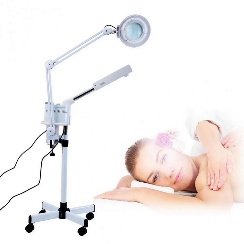 Home Beauty Instrument 2 in 1 Ozon-Gesichtsdampfer Luftbefeuchter Verdampfer Nebeldampfer 5X LED-Vergrößerungs-Stehlampe Salon Schönheits-Hautpflegeausrüstung