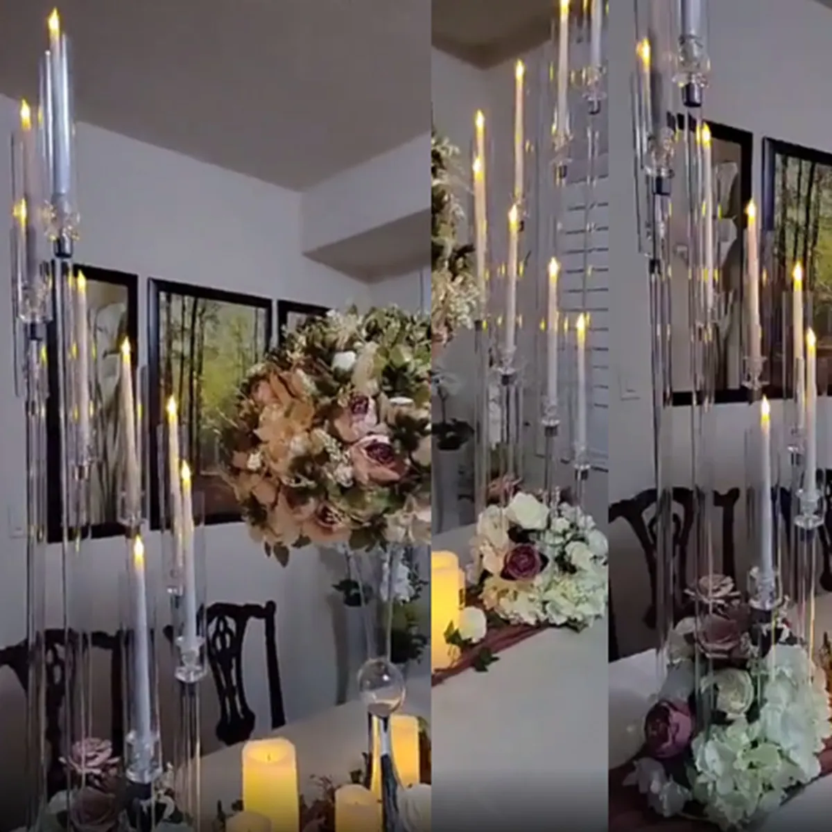 Dekoration bröllop dekoration center bit kandelabra klara ljusstakare akrylljus pinnar för bröllop evenemang parti make328