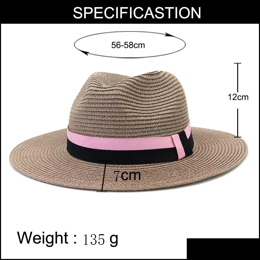 men hats panamas wide brim solid dress church wedding women summer hats outdoor white black band outdoor beach casual straw hats