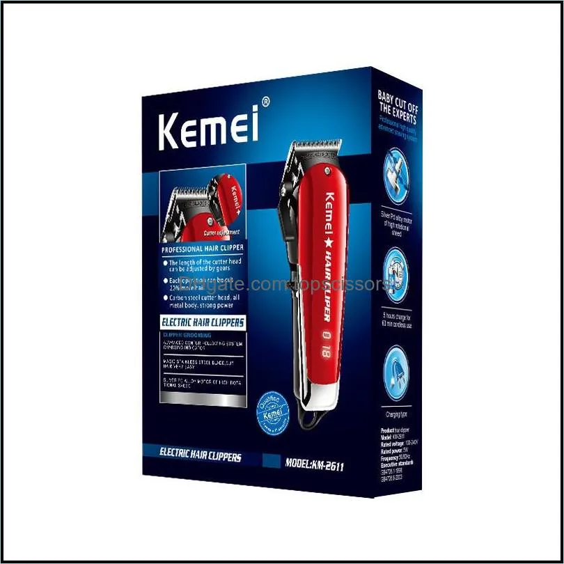 In stock!!Kemei Professional Hair Clipper Electric Cordless Hair Trimmer LED KM-2611 Hair Clipper Carbon Steel Blade Hairdressing