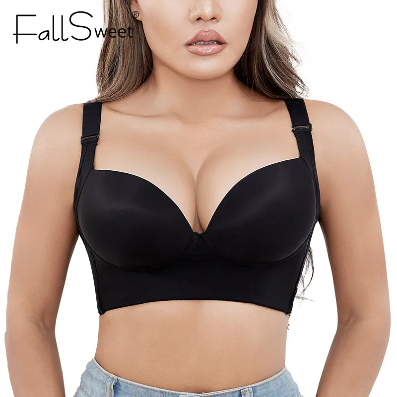 Fallsweet Plus Size Bras Frauen verstecken Rücken Fett Unterwäsche Shpaer integrierte Vollrücken -Abdeckung Deep Cup Sexy Push Up Bra Lingrie 22308r