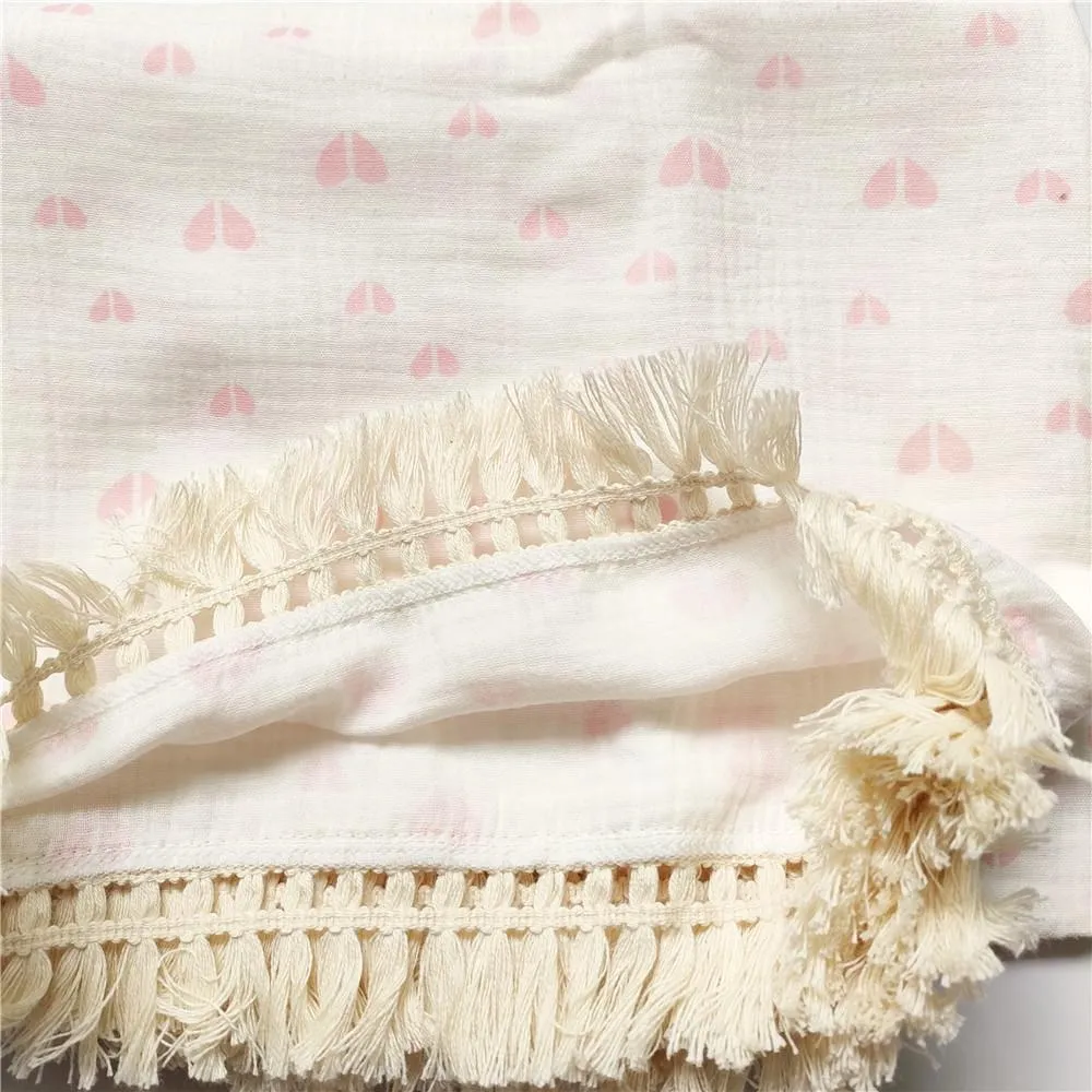 Cotton Baby Muslin Swaddle Blanket Newborn Bath Towel Crib Tassel Blankets Double Gauze Soft Baby Wrap Infant Quilt Feeding Burp Cloth Photo Props HY0364