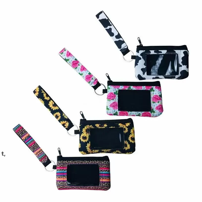 Porte-monnaie en néoprène porte-carte d'identité porte-bracelet portefeuilles Mini sacs étanche impression de tournesol sac à main couverture de passeport porte-monnaie