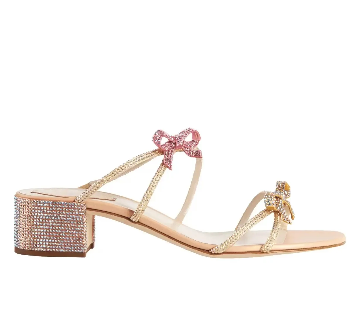 Perfekt Designer Rene Jeweled Sandals Skor Caterina Caovilla Kvinnor Mule Bow Crystal Tofflor Glitter Solor Lady High Heels EU35-42