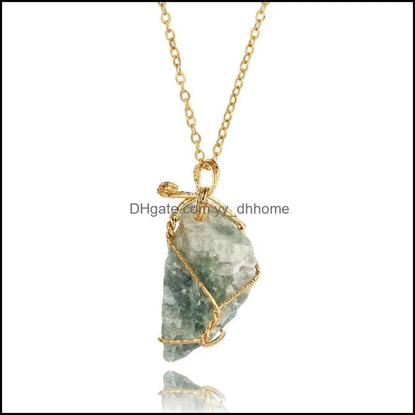 Fashion Handmade Irregular Natural Stone Pendant Necklaces Gold Color Crystal Quartz Wire Wrapped Necklace For Women