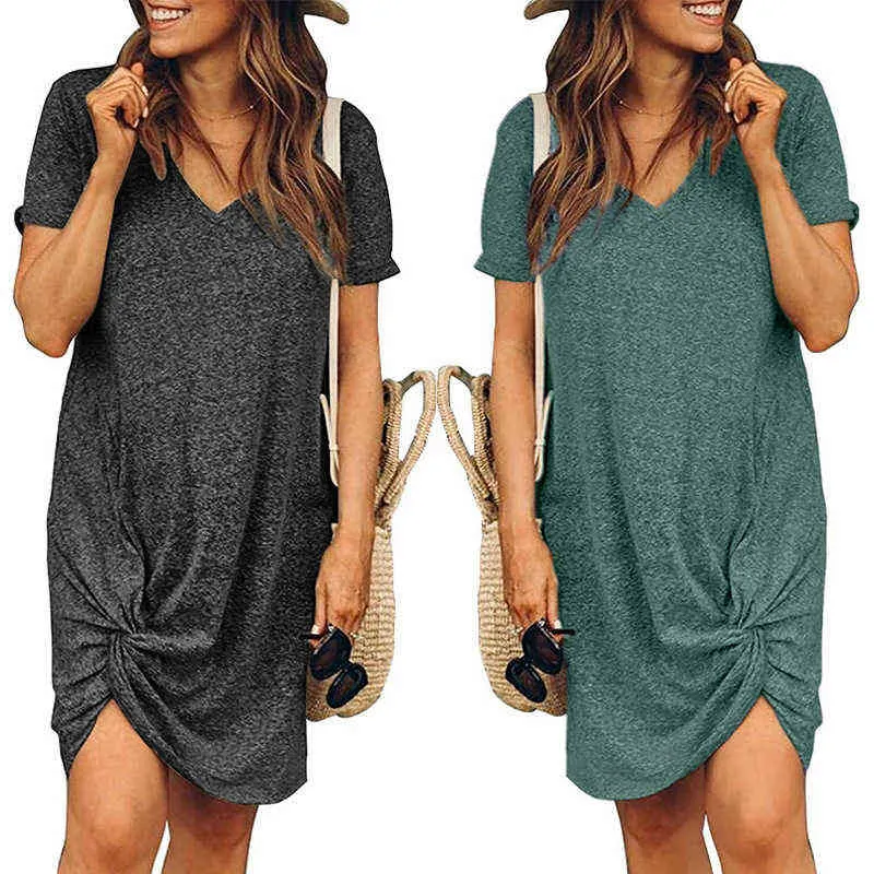 2021 New European and American Plus Size Women's Dress Summer Loose Maternity Dress V Neck Shortleeved不規則なドレスG220309