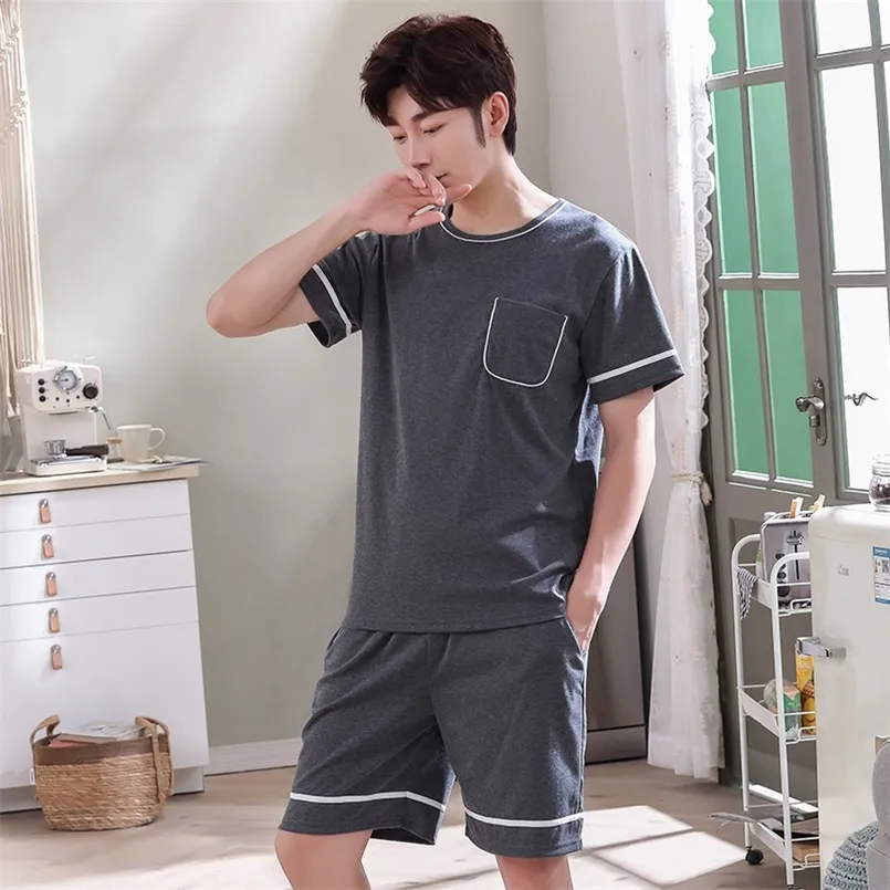 O-Neck Full Cotton Mens Summer Short Shorts Shorts Pajamas Zestaw duży rozmiar L-4XL Upalanie wypoczynkowe garnitury nocne mężczyzn Pijamas 220426