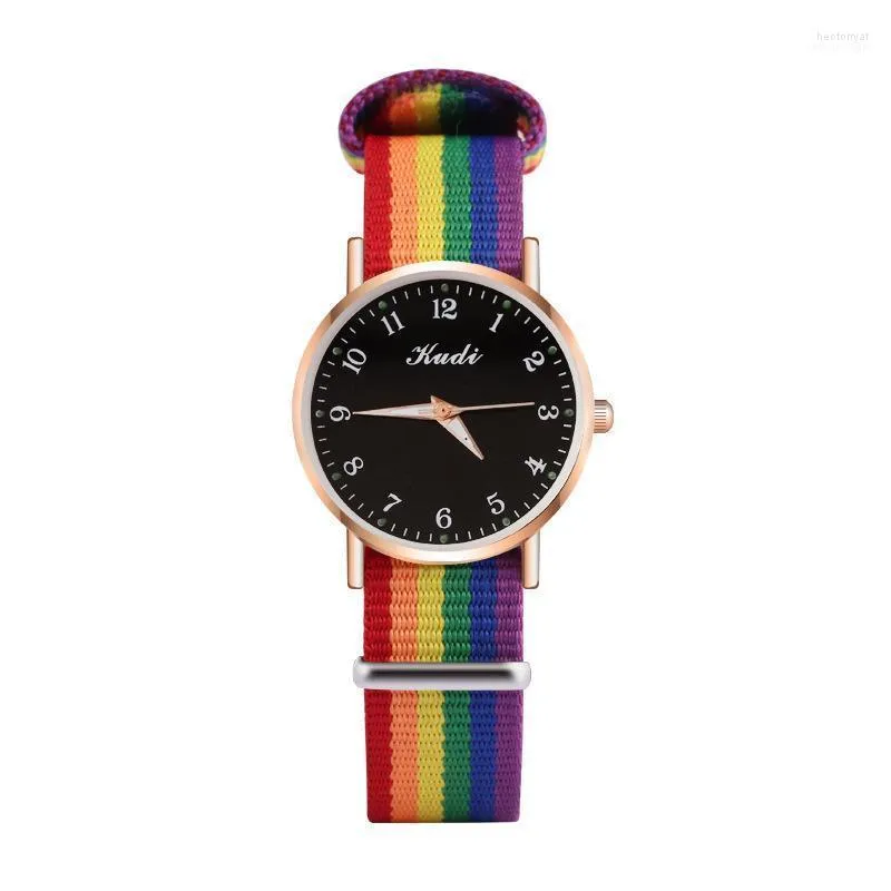 Relojes de pulsera de lujo para mujer, relojes de cuarzo para mujer, correa de tela de Color arcoíris, Reloj de pulsera resistente al agua con estilo, Reloj de pulsera para Mujer