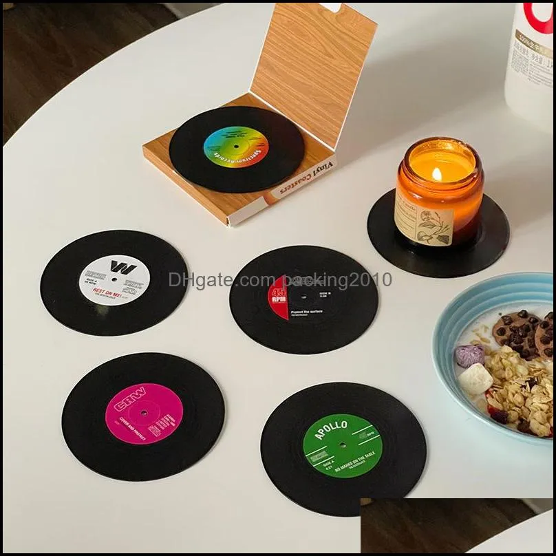 New Fashion Spinning Retro Vinyl CD Record Drinks Coasters Cup Mat 6pcs/Set Gift Box Packing