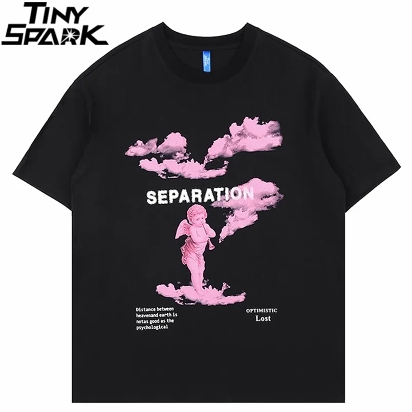 Mężczyźni T-shirt Hip Hop Streetwear Anioł Anioł nadrukowany T-koszulka harajuku bawełny swobodny tshirt letnie topy z krótkim rękawem 220621