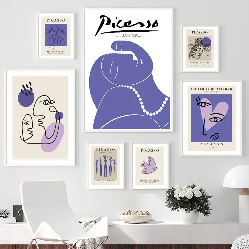 Bardzo Peri Picasso kobieta szkic abstrakcyjny sztuka ścienna Płótno malowanie plakatów nordyckich i drukowanie zdjęć do salonu dekoracje 220507