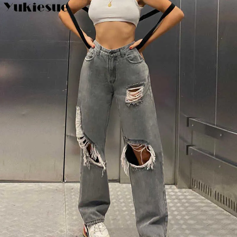 streetwear ripped boyfiriend high waist womens fashion jeans woman for girls women trousers female jean femme denim baggy 210608