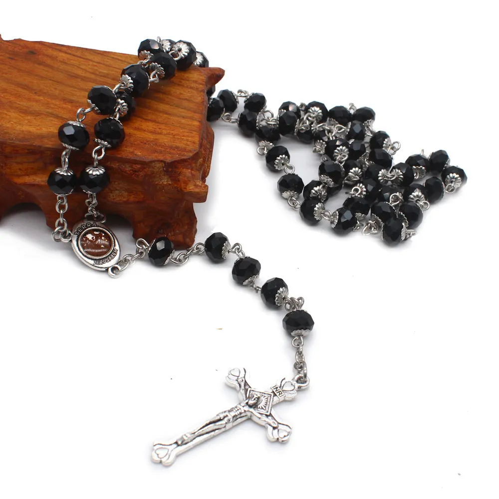 Crystal Rossy Cross Necklace Prayer Beads Catholic Saints기도 용품 선물