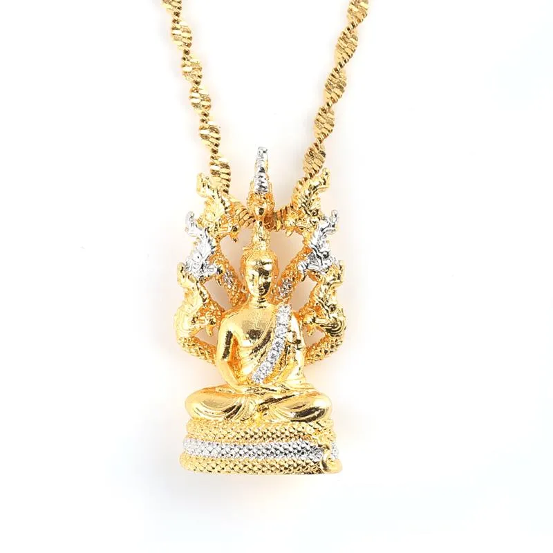 Jardin Bouddha Pendentif Collier Plaqué Or Style Cambodgien Bijoux Cadeau  Unisexe 