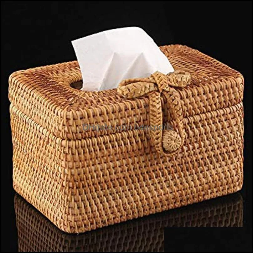 Tissue Boxes & Napkins Rattan Box, Household Napkin Storage Box Restaurant Desktop Paper Towel 19 X 13 11 Cm