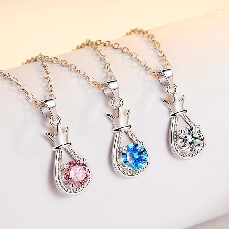 Anhänger Halsketten Ankunft 30% Silber Überzogene Elegante Krone Glänzend CZ Zirkon Stein Damen Halskette Schmuck Für Frauen Kurze ChainPendant Elle22