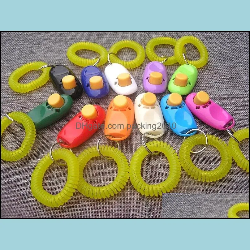 Dog Button Clicker Pet Sound Trainer with Wrist Band Aid Guide Pet Click Training Tool Dogs Supplies 11 Colors 100pcs XH1216