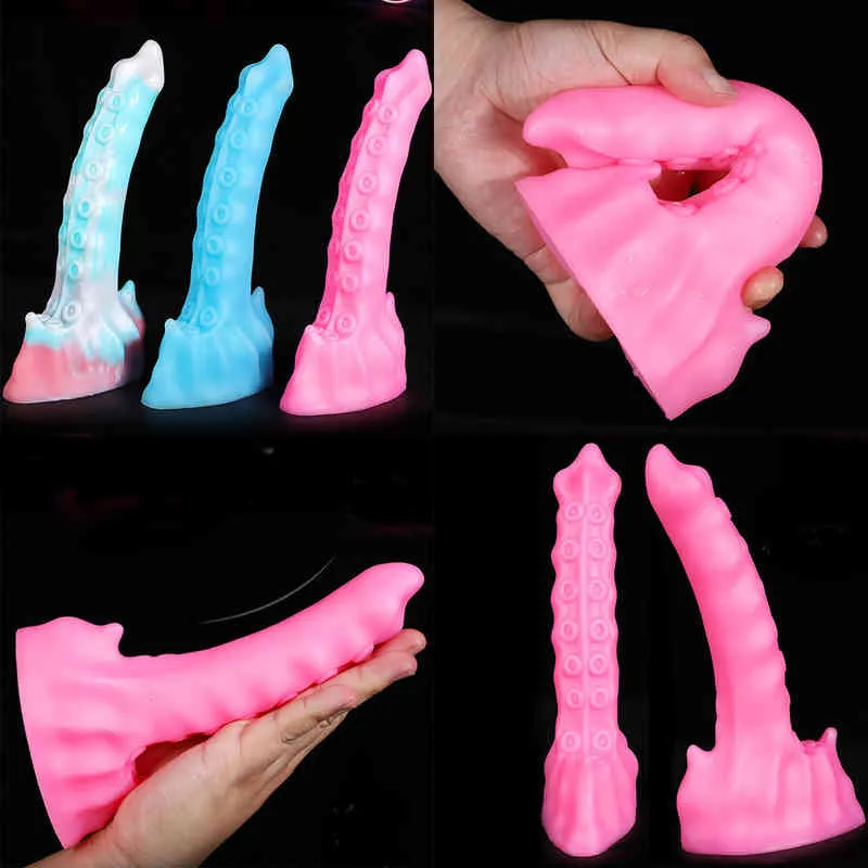 Nxy Dildos Dongs 20cm Octopus Tentacles Penis Realistic Suaction Cup Adult Silicone Anal Plug Monster Dildo Sex Toys for Women Masturbation 220511