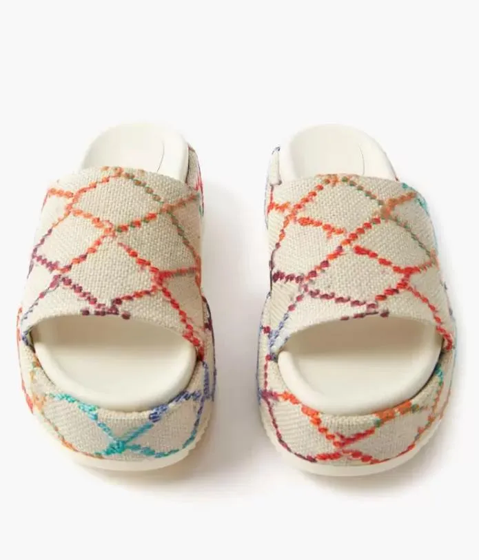 Designer Slippers Colorful Womens Platform Fashion Sandals Mid Heel High 55mm Canvas Strap Sandals