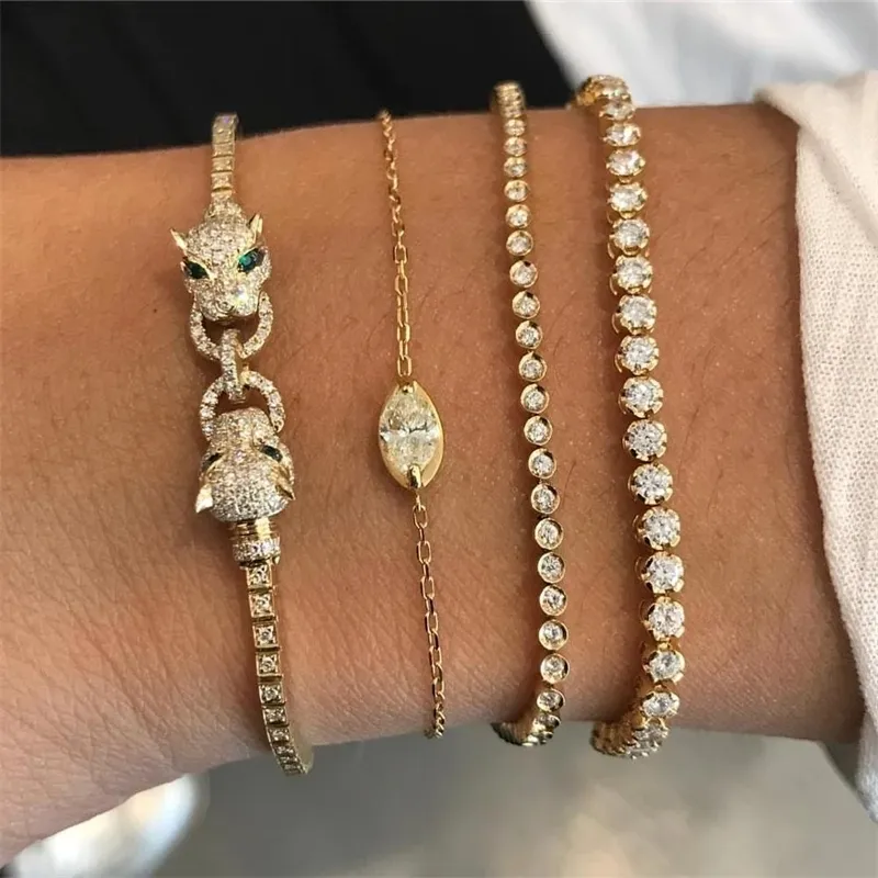 2022 Högkvalitativ guldfärg Tenniskedja Justerbar armband för kvinnor Charm Jaguar Leopard Micro Pave CZ Fashion Jewelry Gift