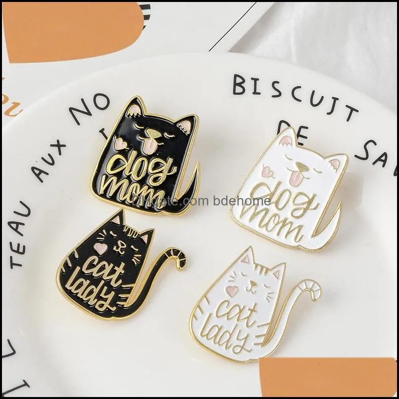 Vintage Punk Style Dog Mom Cat Lady Metal Kawaii Enamel Pin Badge Buttons Brooch Shirt Denim Jacket Bag Decorative Brooches for Women