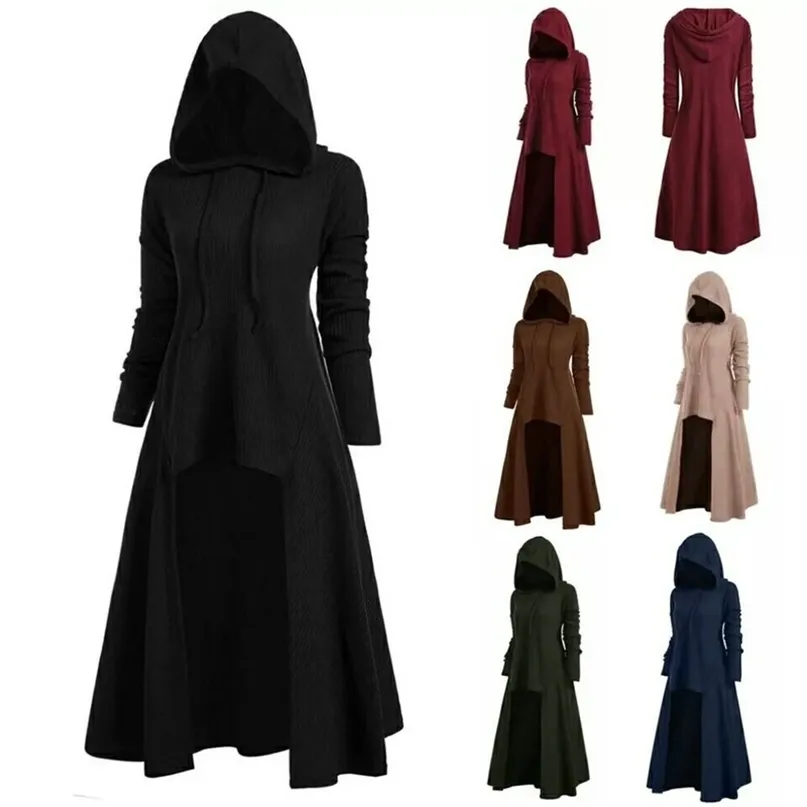 ゴシックパンクジャケットの女性ブラックフード付きプラスサイズの冬のコート女性ロングレディースジャケットとコート衣類l220812