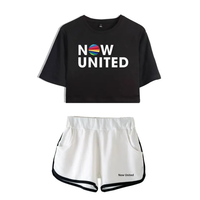 Now United - Better Album Women Two Piece Set Shortslovely T-shirt Better Now United Lyrics Harajuku Streetwear Girl Sets 210302
