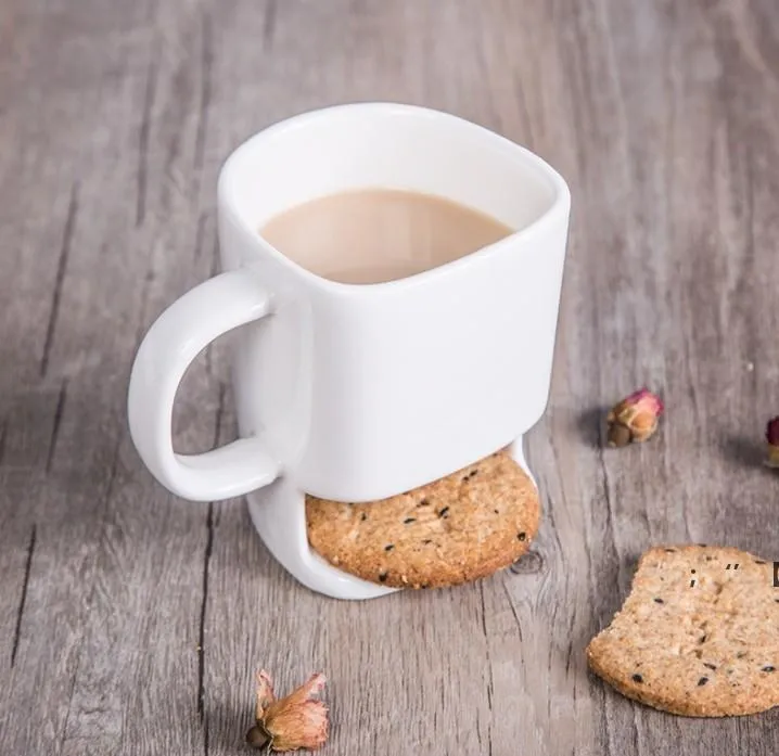 Keramisk rån Vit Kaffe Tea Kakor Mjölk Dessert Cup Kopp Sida Cookie Fickor Hållare För Hemmakontor 250ml Vid Hav RRB14997