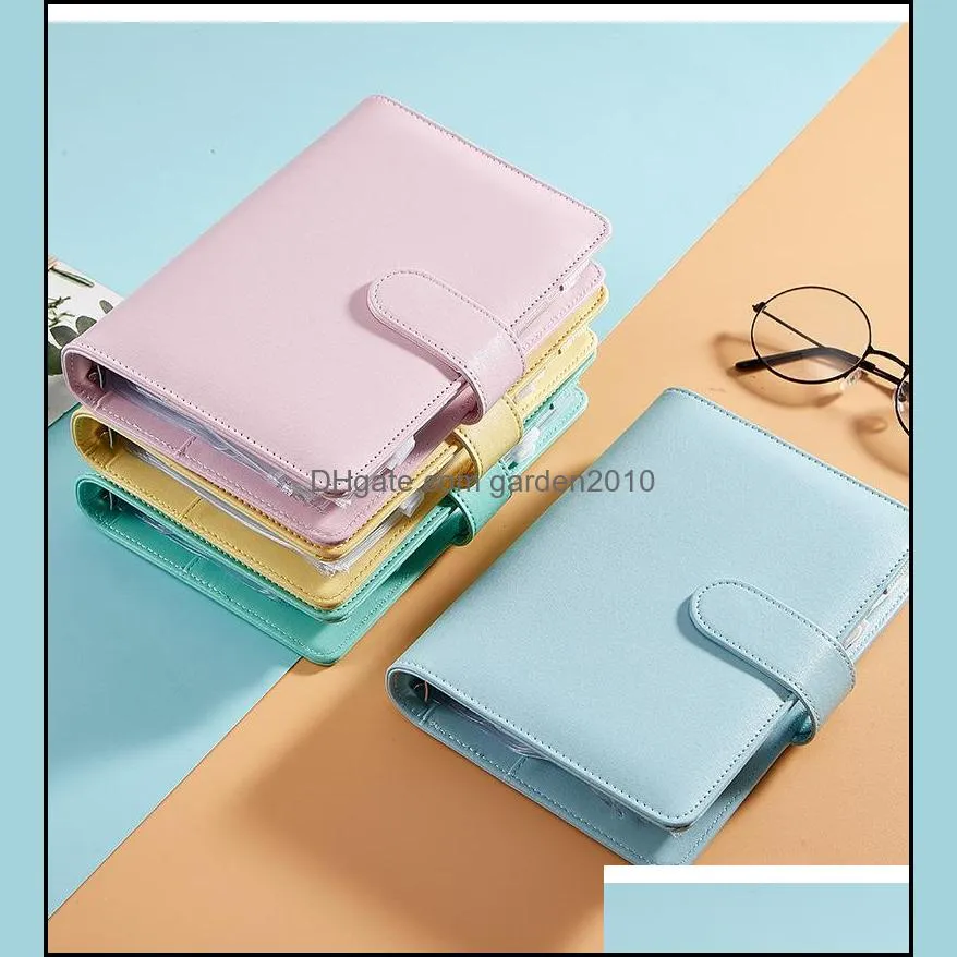 A6 Notebook Notepads Binder 6 Rings Spiral Business Office Planner Agenda Budget Binders Macaron Color PU Leather Cover((Binder