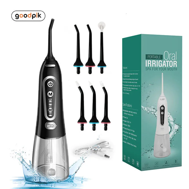 Irrigatore orale 5 modalità USB ricaricabile portatile Idropulsore dentale Jet 300ml Serbatoio acqua Detergente per denti 6 Ugello a getto 220607