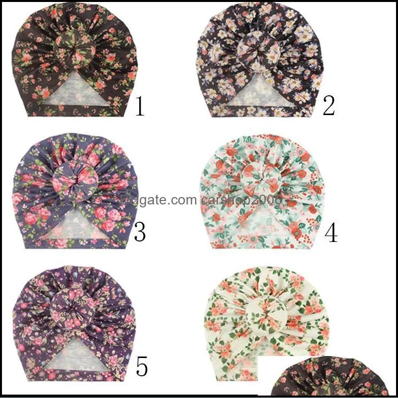 fashion printed handmade round ball baby turban 6 colors flower pattern donut infant hats toddler headwear kids party decoration