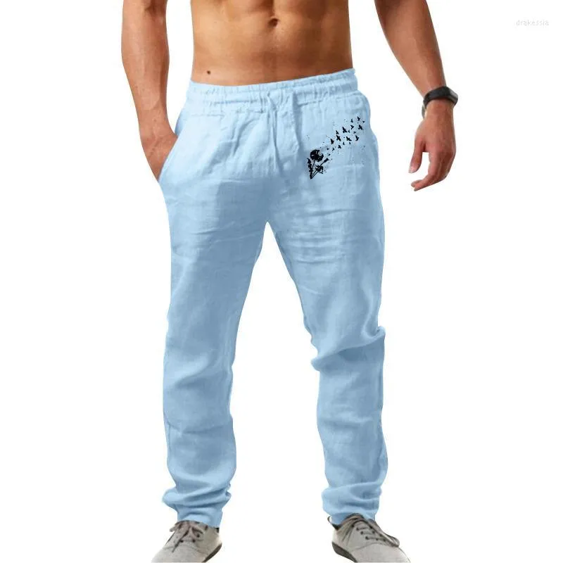 Pantaloni da uomo Moda uomo Casual Stampato Tasca di lino Con lacci Pantaloni di grandi dimensioni Pantaloni sportivi sportivi AthleticMen's Drak22