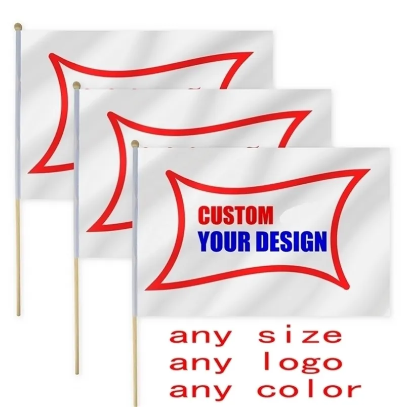 Zwjflagshow drapeau à main personnalisé 14x21 cm 20x30 cm 30x45 cm secouant la bannière imprimer les acheteurs 50 pcs 100 pcslot avec mât en plastique D220704