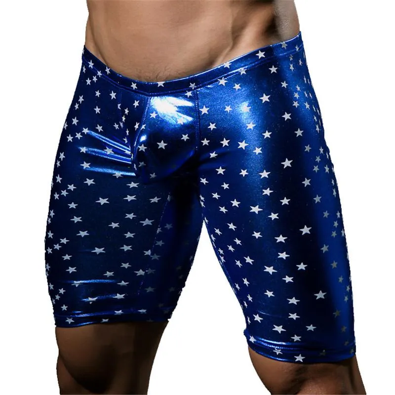 Calções masculinos sexy calças exóticas calças de couro do plutônio gay clubwear curto masculino látex catsuit elástico na altura do joelho mais sizemens