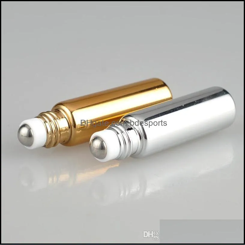 5ml UV Roll On Bottle Gold and Silver Essential Oil Steel Metal Roller ball fragrance Perfume Vials LX6464