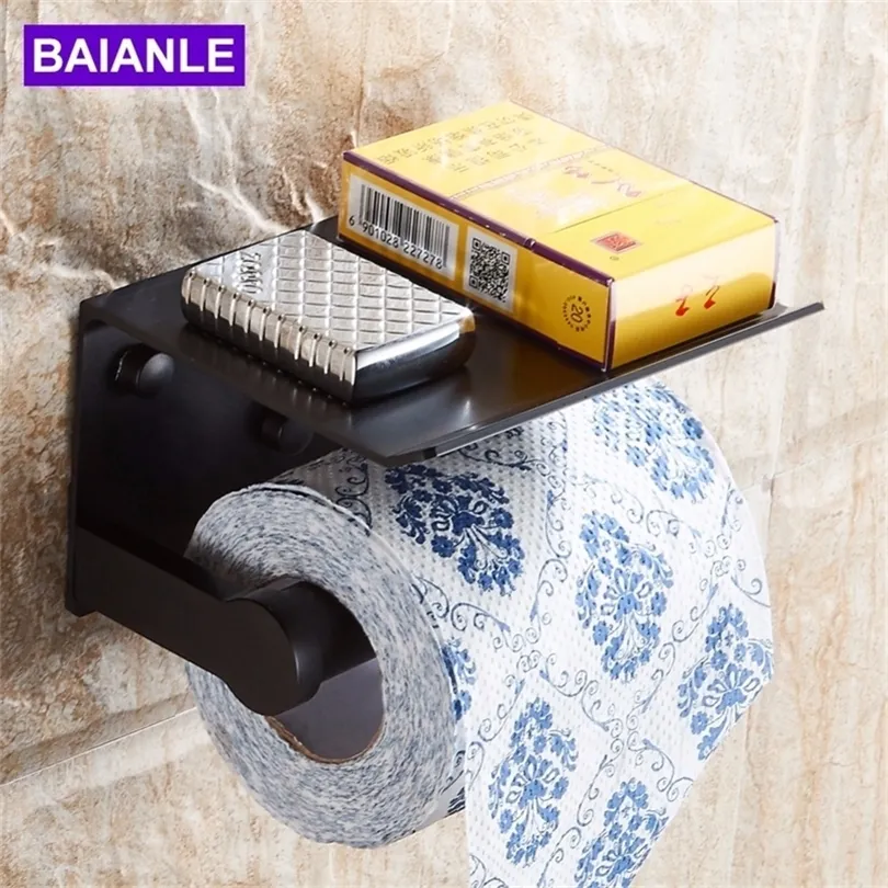 Porte-papier hygiénique avec étagère noir mural téléphone portable porte-serviettes en papier décoratif salle de bains porte-rouleau de papier Creative T200425