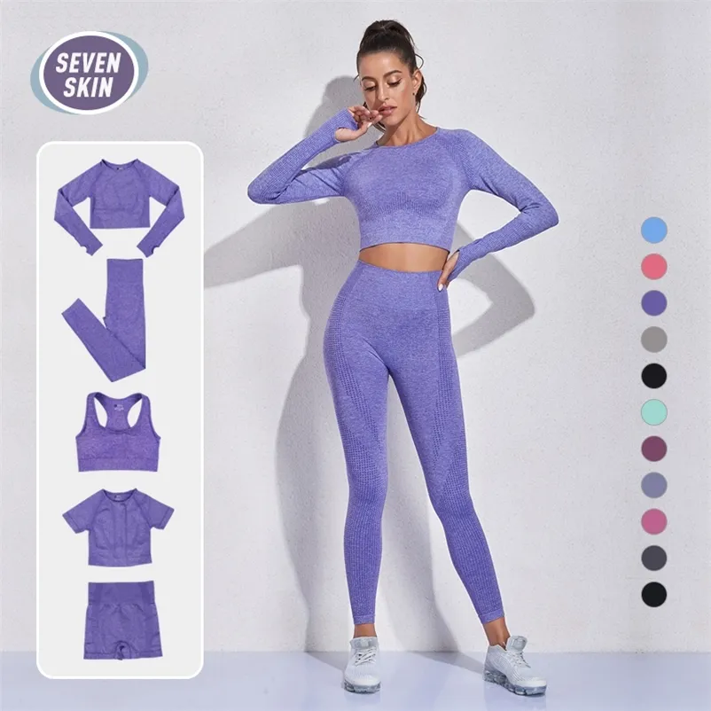 SEVEN SKIN 2/3/5PCS Set da yoga per donna senza soluzione di continuità palestra fitness abbigliamento sportivo manica lunga crop top abbigliamento leggings a vita alta tute sportive 220513