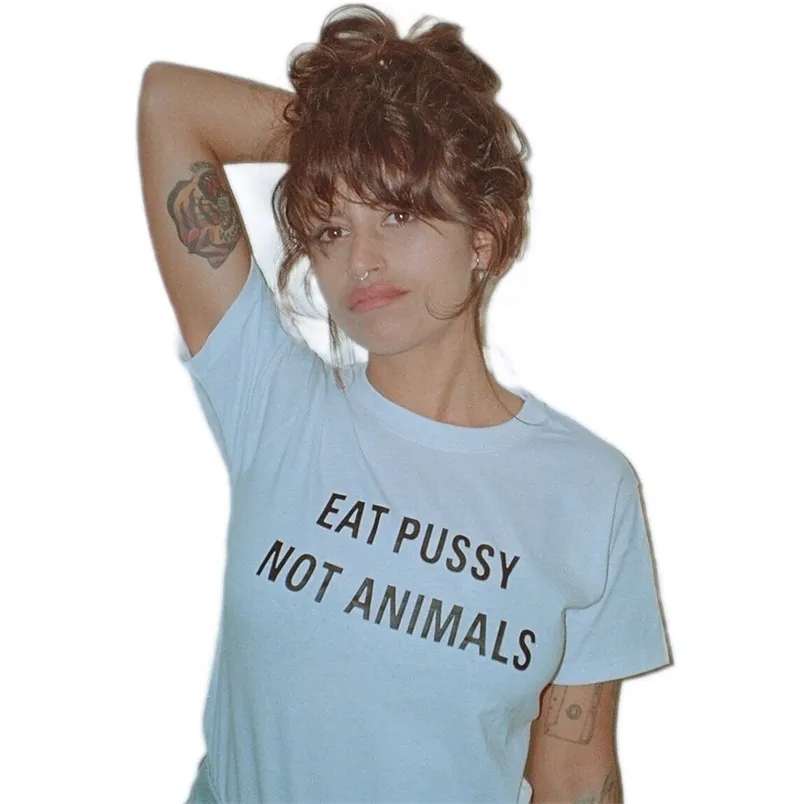 ハラジュクは動物ではなく猫を食べる綿Tシャツ女性グラフィックティービーガンシャツの女の子印刷トップスヒップスター220628