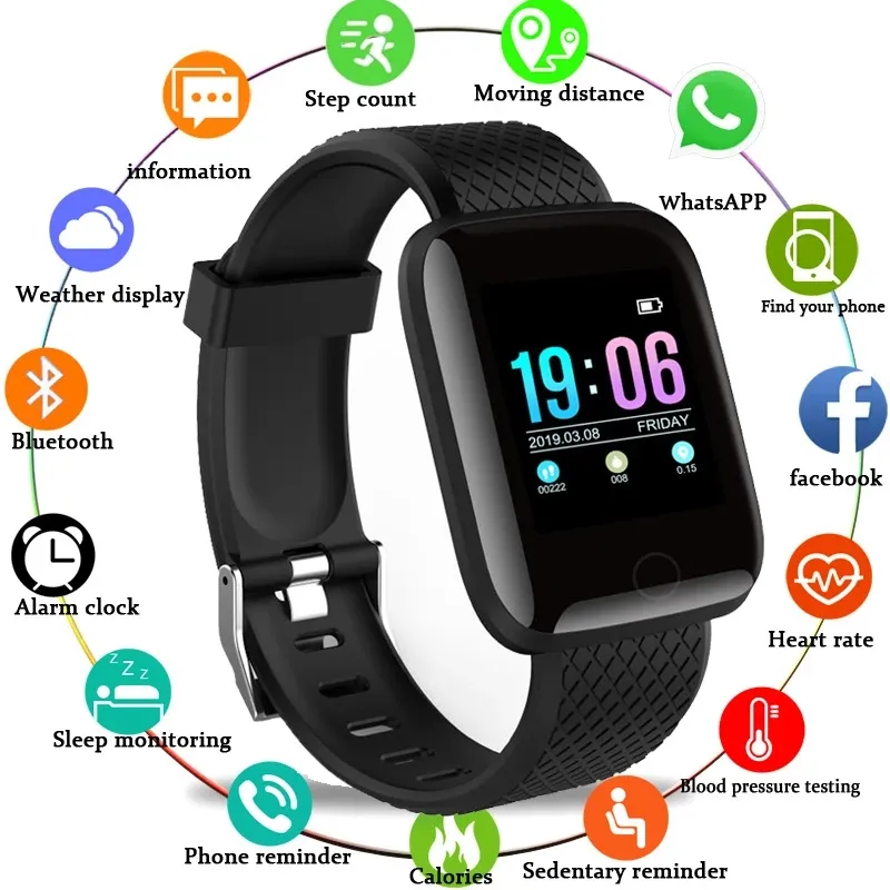 116plus Smart Watch Uomo Pressione sanguigna Impermeabile Smartwatch Donna Cardiofrequenzimetro Fitness Tracker Orologio Sport per Android IOS