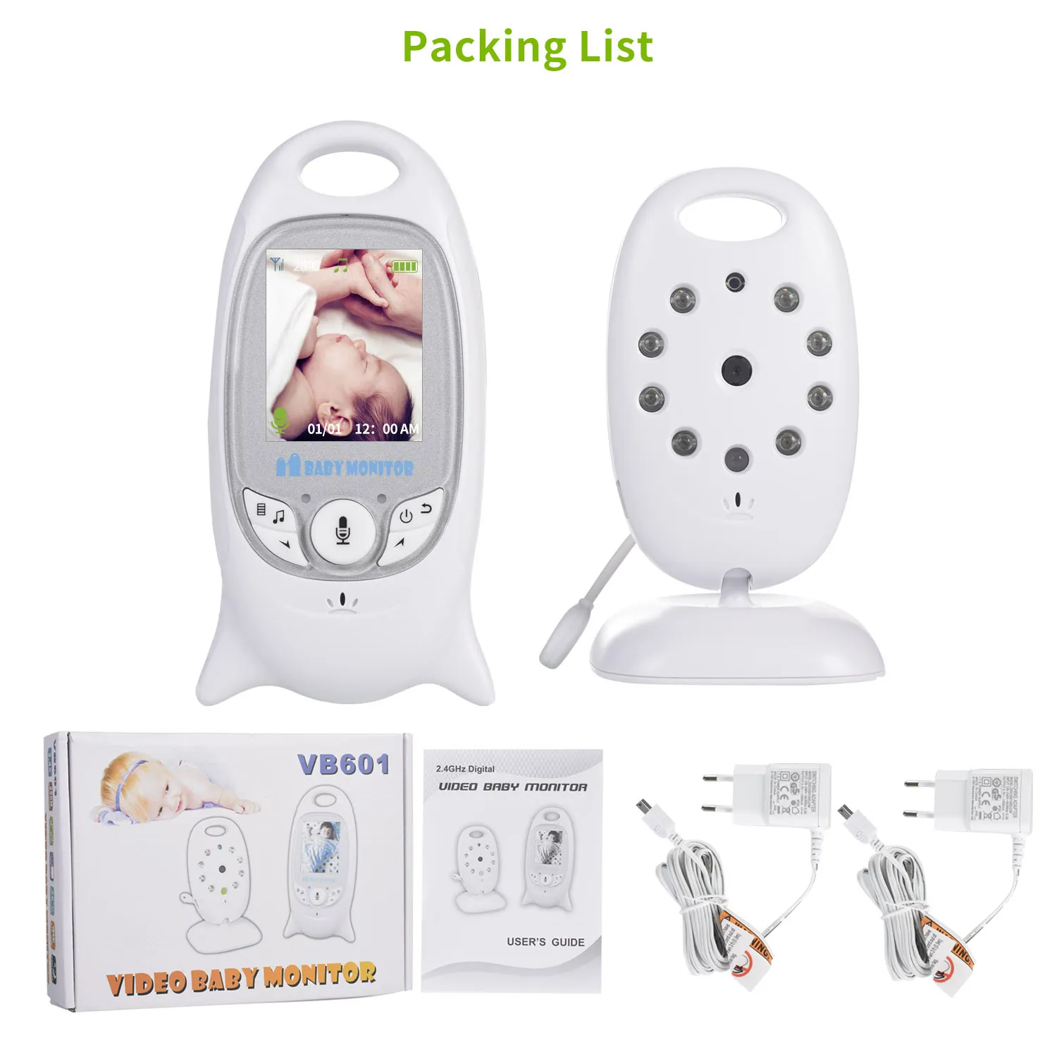 Moniteur vidéo pour bébé, caméra VB601 sans fil, Baby-sitter, conversation bidirectionnelle, Vision nocturne IR, température LED, caméra pour nounou, 8 berceuses