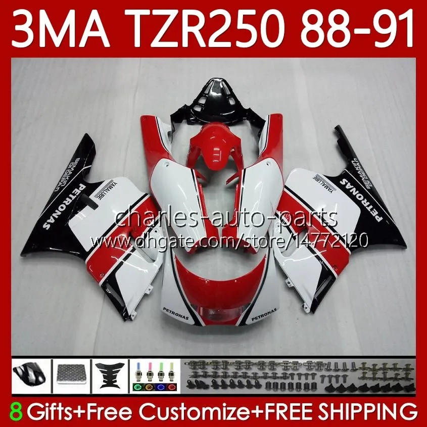 Zestaw Bodys dla Yamaha TZR-250 TZR 250 TZR250 R RS RR 88-91 nadwozie 115NO.8 YPVS 3MA TZR250R 88 89 90 91 TZR250-R TZR250RR 1988 1989 1990 1991 Moto Fairings Red Błyszczący