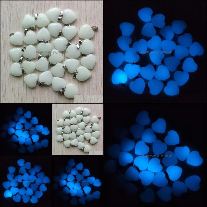 fashion charms love heart blue luminous glow light stone pendants for necklace jewelry making