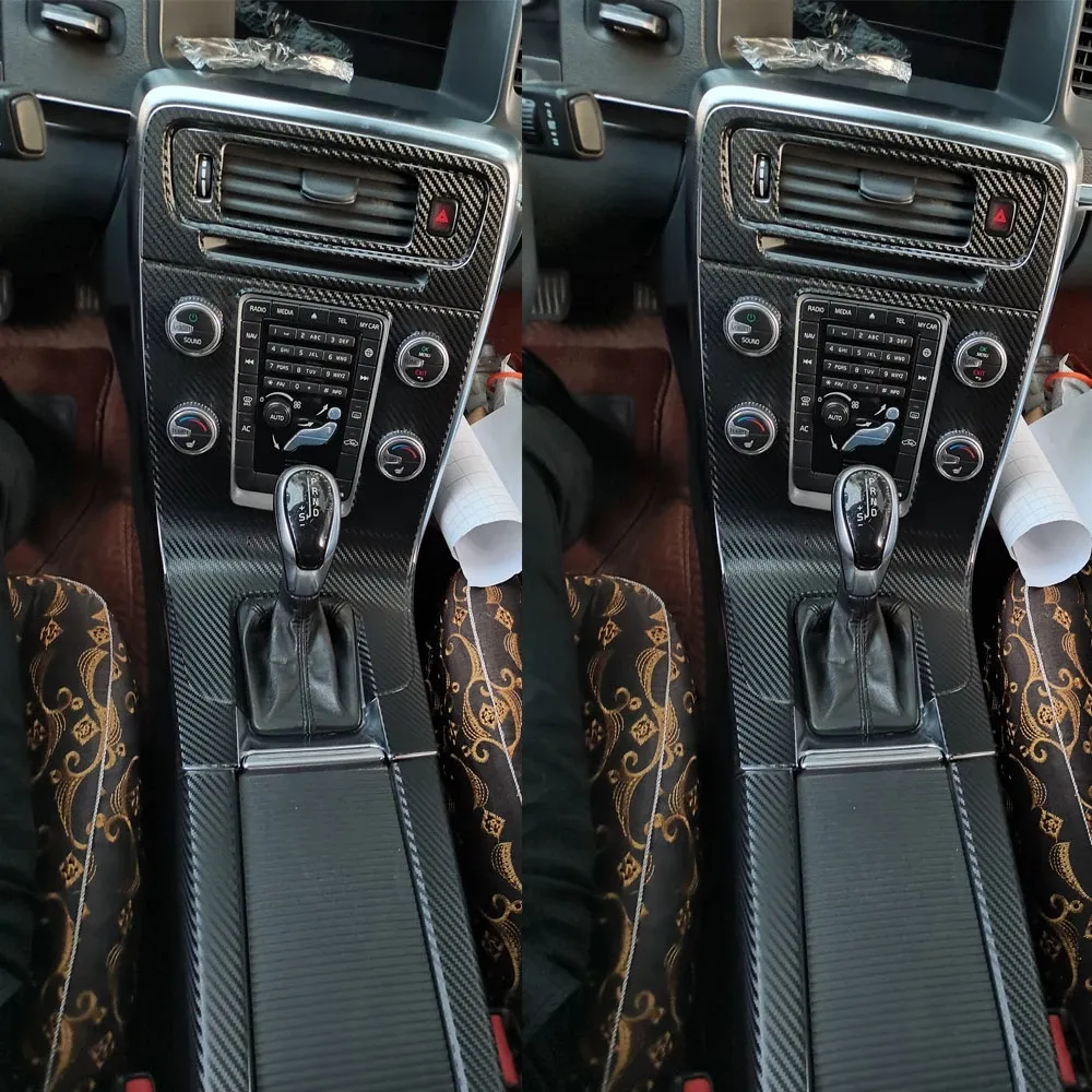 Para Volvo V60 S60 2011-2018 Interior Central de Controle Central Painel Punho 5D Carbono Fibra Adesivos Decalques Car Styling Accessorie