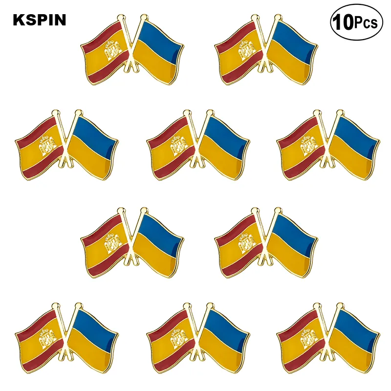 Spain and Ukraine Friendship Brooches Lapel Pin Flag badge Brooch Pins Badges 10Pcs a Lot