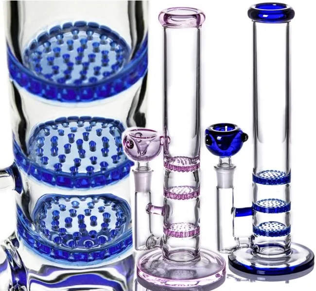 Bongs de narguilé en verre à base solide avec turbine en nid d'abeille perc conduite d'eau fumante plate-forme dab avec joint de 14mm