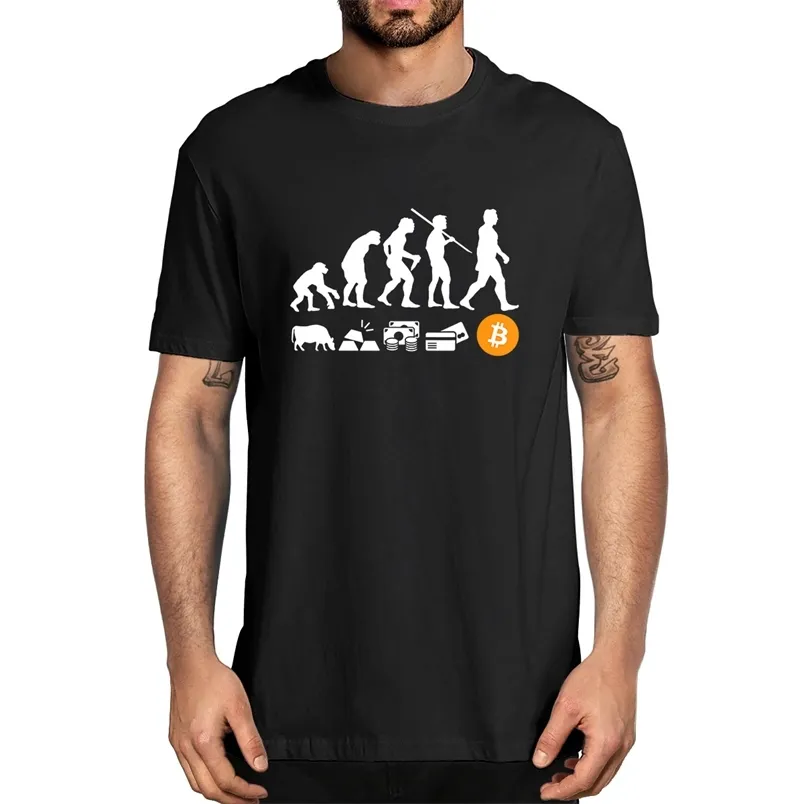 100% algodão Bitcoin Evolução de dinheiro Criptomoeda BTC Investidores engraçados Men de tamanho grande de grandes dimensões T-shirt Mulheres casuais 220507