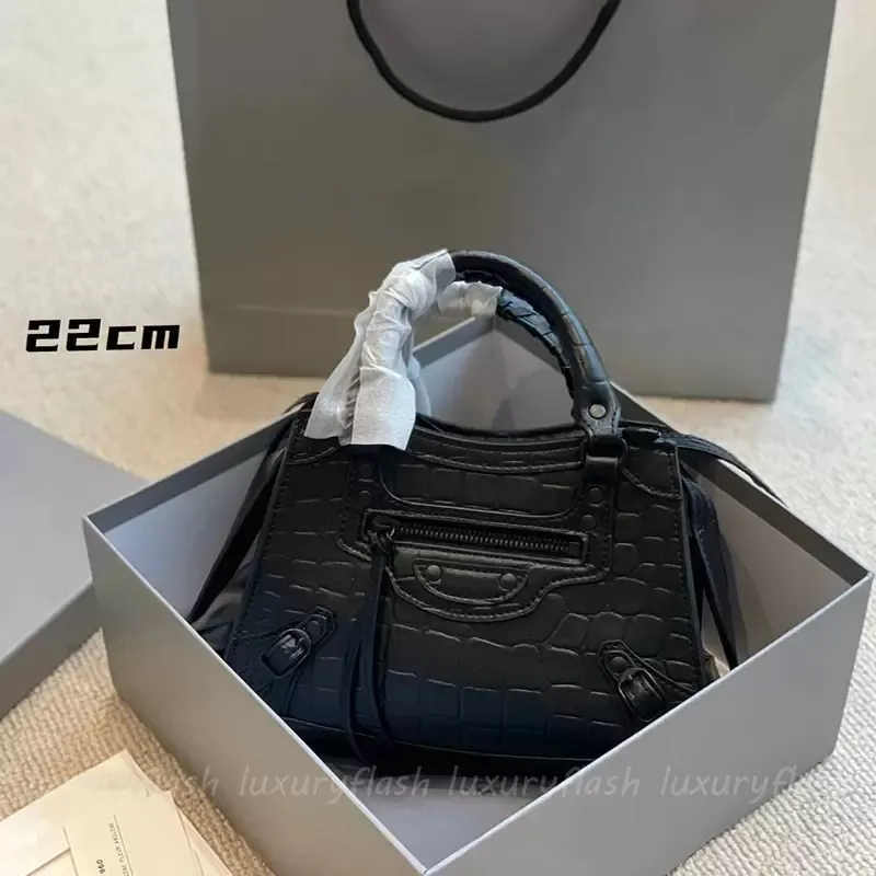 Mini Neo Classic Bag Designer Damen Handtaschen Umhängetaschen Motorradtaschen Echtes Leder 22 cm Modetrend Damen Geldbörsen mit schwarzem Griff Krokodilmuster